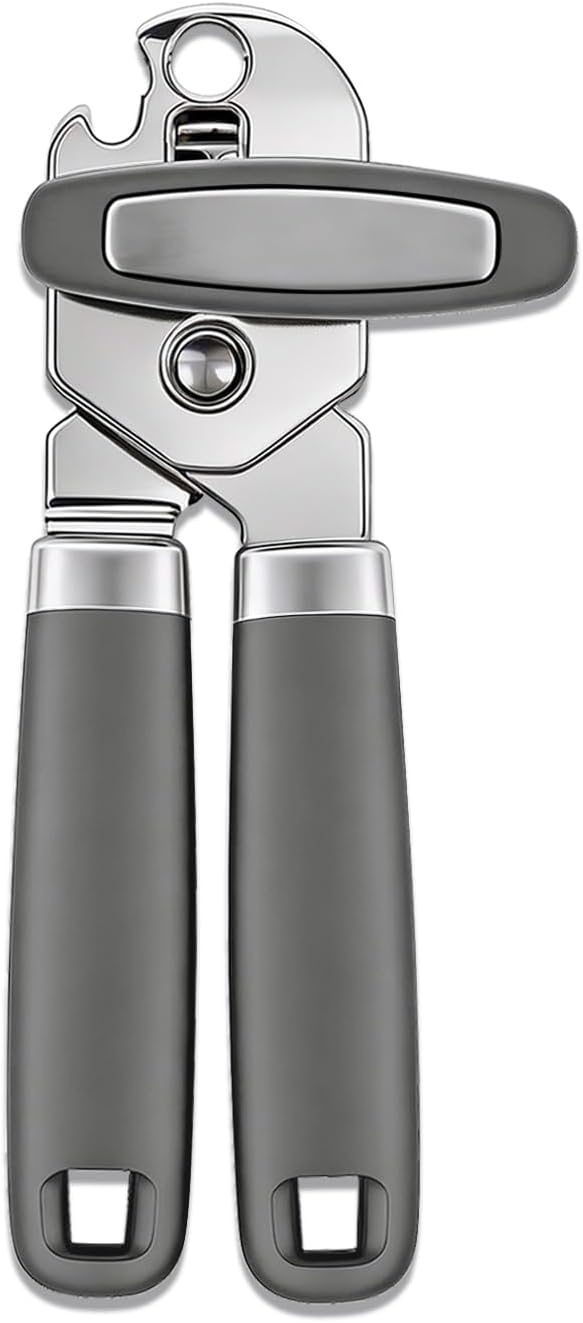 Can Opener Manual, Hand Heavy Duty Stainless Steel Bottle Opener Comfortable Handle, Sharp Blade Smooth Edge, Multifunctional Kitchen Tool, Gray