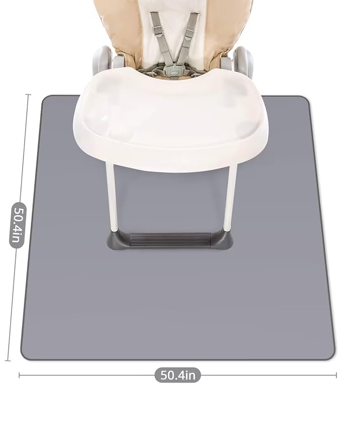 Blissful Diary Baby Splat Mat for Under High Chair, 50.4 x 50.4 Inch Wipeable Splash Mat, Waterproof and Washable, Anti-Slip Floor Protector, Gray