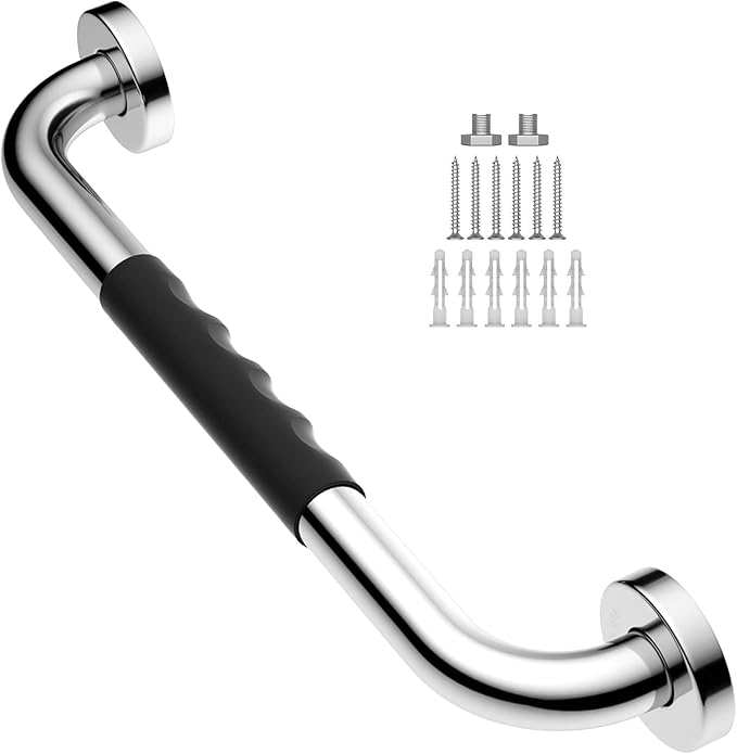 Chrome Bathroom Grab Bar 16 inch, iMomwee Stainless Steel Anti-Slip Shower Handrail for Elderly, Wall Mounted Safety Handicap Bars, Balanced Support Handle Bar for Senior