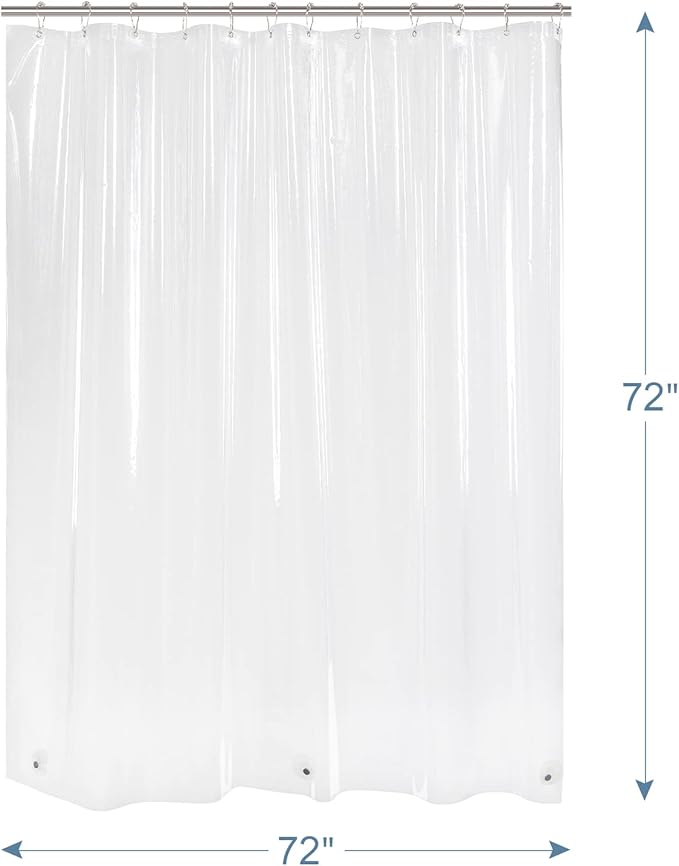 AmazerBath Clear Shower Curtain, 72x72 Plastic Shower Curtain, PEVA Waterproof Shower Curtain, Medium Weight Shower Curtains for Bathroom with 3 Weighted Magnets and 12 Rustproof Grommet Holes