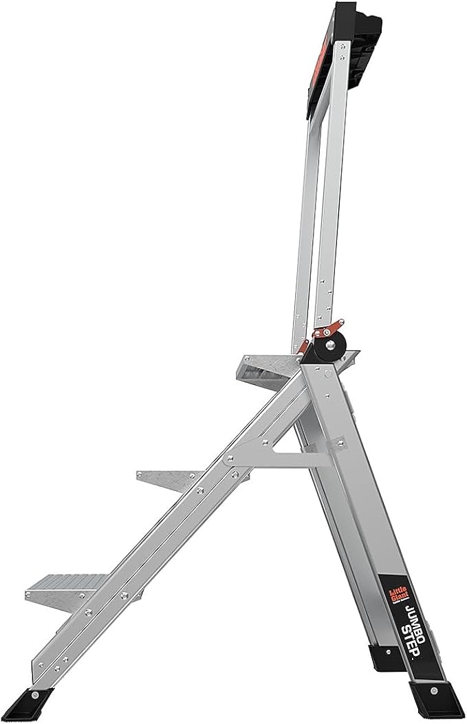 Little Giant Ladders Jumbo Step Stool with Handrail, 3-Step, Lightweight, Aluminum, 375 lb Load Capacity, Type 1AA, 8.7-Ft Reach Height, with Tool Tray, Platform Steps (11903)