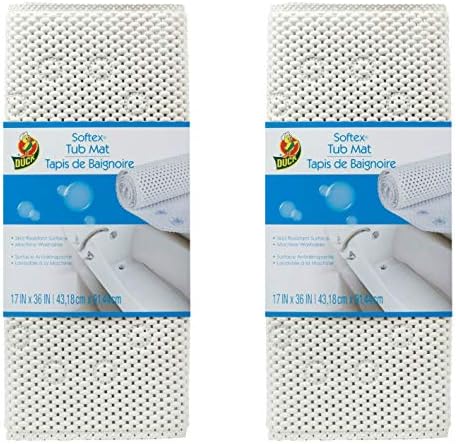 Duck Brand 393477 Softex Bath Mat Slip Resistant, 17 x 36 Inches, White, 2-Pack