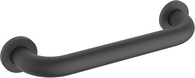 KIBI 12 Inch Stainless Steel Bathroom Safety Grab Bar | Curved Shaped Grab Bar for Bathtubs and Showers, Shower Safety Grab Bars for Seniors, Wall Mounted Anti-Slip Support (Matte Black, KGB1012)