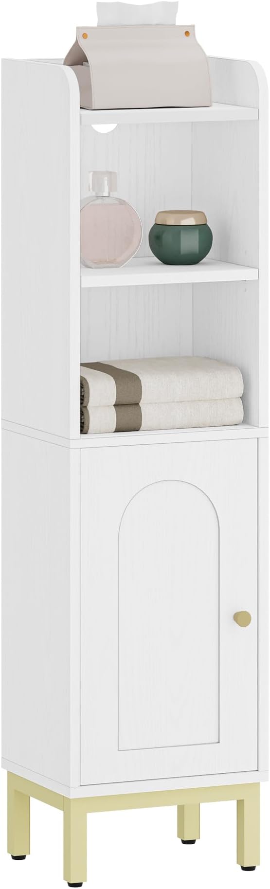 Hzuaneri Bathroom Storage Cabinet, Small Corner Floor Cabinet with Door and Shelves, Narrow Toilet Paper Holder, Bathroom Organizer with Adjustable Shelf, for Small Spaces, White BC38213G