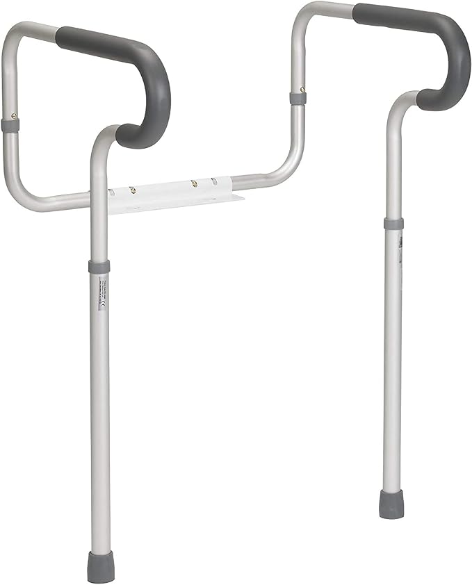 Drive Medical RTL12000 Toilet Safety Frame with Padded Arms, Anodized Aluminum Frame, Height and Width-adjustable Arms, Powder-coated Aluminum Bracket, Capacity up to 300 lb