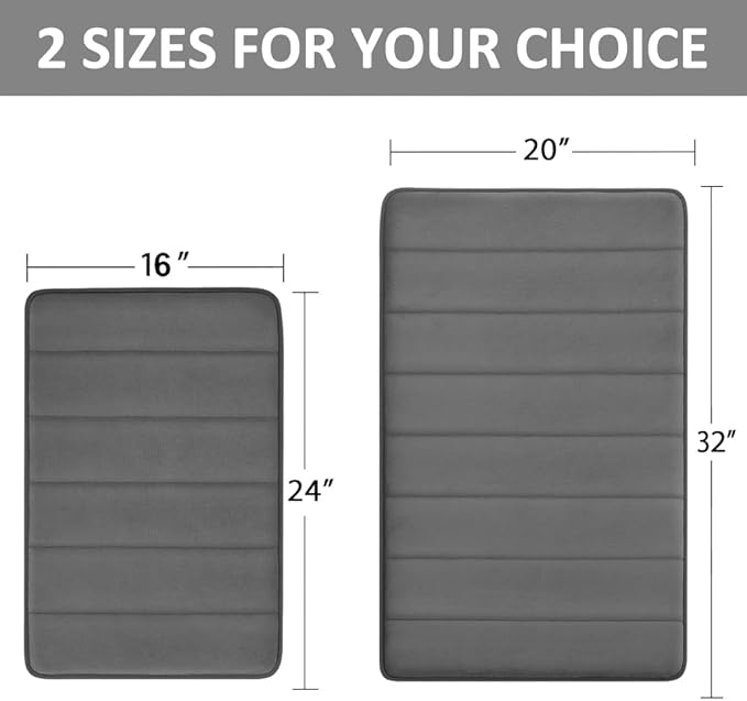 RUN HELIX Bathroom Rugs Set 2 Piece Memory Foam Bath Non-Slip Bath Mat,Washable Room Mats,Absorbent Shaggy Rugs Super Soft Kitchen Mats, Batroom Carpets for Bathroom,Tub,Shower Home Decor（Grey）