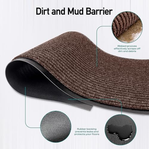 MaxMat® 4-Pack Extra Large Commercial Floor Mat, 3 x 5 Feet Heavy Duty, Waterproof, Low-Profile, Easy to Clean, Rubber Entry Mat (Brown, 3 x 5 Feet - 4 Pack)