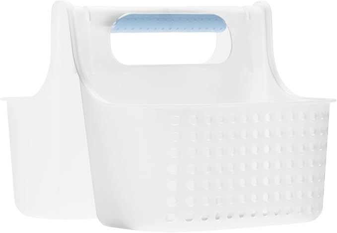madesmart Portable Shower Tote, Hold Soap, Shampoo, Hair Supplies and Beauty Products, Cleaning Supplies Organizer for Home, Dorm, Plastic Shower Tote, Soft Handle, Blue