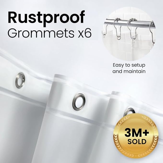 LiBa Bathroom Shower Curtain - Waterproof Plastic Shower Curtain Premium PEVA Non-Toxic with Rust Proof Grommets White 8G Bathroom Accessories 36x72