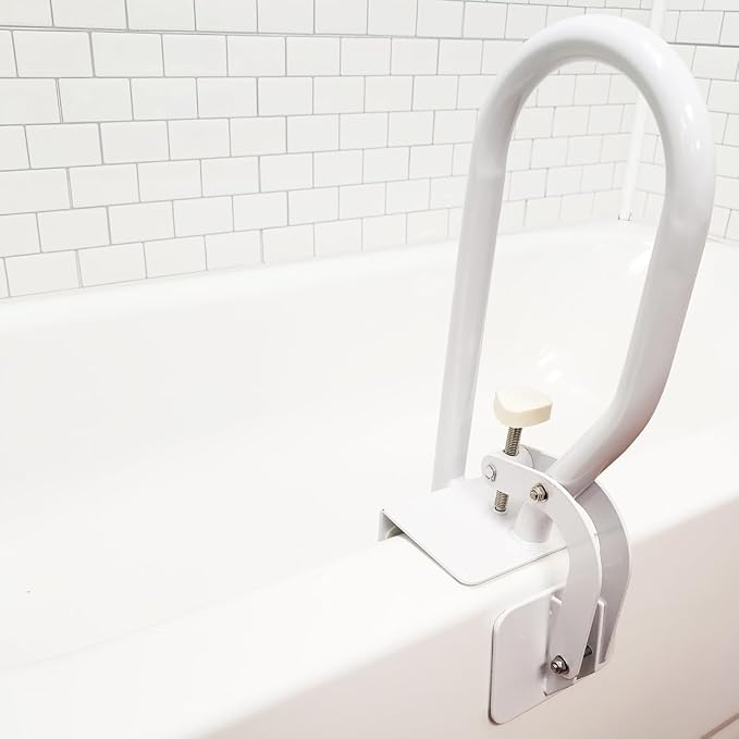Carex White Bathtub Rail - Grab Bars for Bathroom, Bathtubs & Showers - Side Hand Grip Railing & Support - Shower Handle & Bath Tub Bar Clamps for Seniors & Elderly