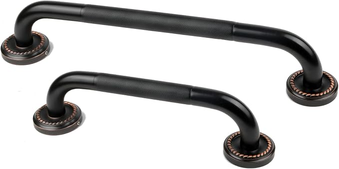 12 Inch Anti Slip Bronze Shower Grab Bar Oil Rubbed Black,ZUEXT Antique Brass Bathroom Grab Bar, Knurled Bathroom Balance Bar,Safety Hand Rail Support Handicap Elderly Injury Senior Assist Bath Handle