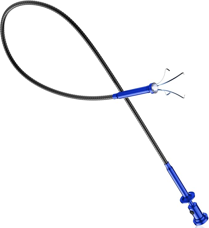 Housolution 28.34in Grabber Tool Magnetic Four-Claw Picker, Bendable Hose Reacher Pickup Sweeper with LED Light Battery, Flexible Long Handy Reaching Assist Tool for Litter Pick/Home Sink/Drain, Blue