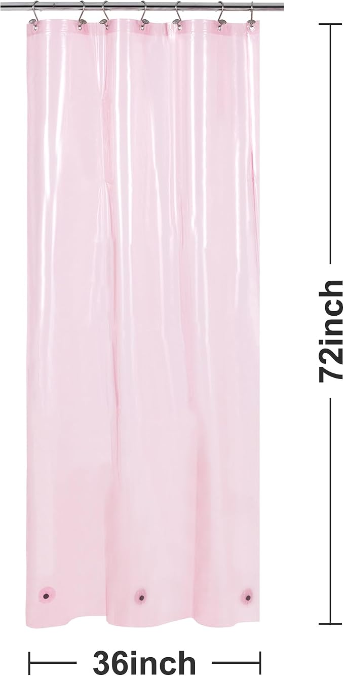 Barossa Design Clear Pink Stall Shower Curtain Liner with 3 Magnets - 36" x 72" Waterproof Lightweight PEVA Plastic Narrow Shower Liner for Small Bathroom, Metal Grommets - Clear Pink