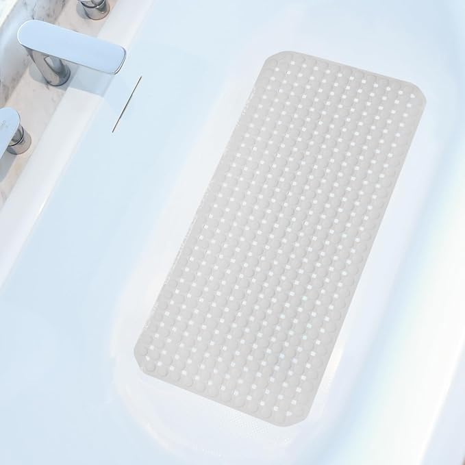 SELIBRE Extra Large Non-Slip Bathtub Mat 36x17, TPR Shower Mat 198+ Suction Cups, Bath Mat for Elderly Kids Pet Dog Grooming, Machine Washable Fast Draining Bathtub Liner, Foot Massage for Inside Tub