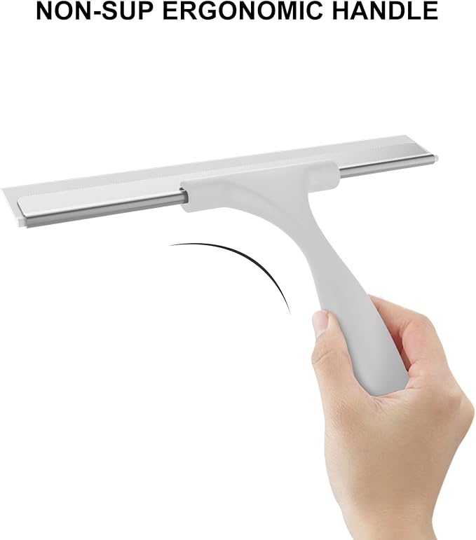 SetSail Shower Squeegee for Glass Doors All-Purpose Squeegee for Shower Glass Heavy Duty Window Squeegee with Hook for Tile, Sink, Mirror, Car Windshield Cleaning 10 Inches, All Grey
