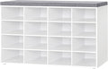 DINZI LVJ Shoe Storage Bench with Cushion, 16-Cubby Shoe Rack, Adjustable Shelves, Multifunctional Shoe Organizer Bench for Entryway, Mudroom, Hallway, Living Room, Bedroom and Garage, White