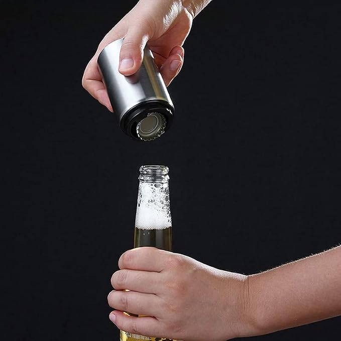 AKOAK 1 Pack Creative Stainless Steel Push-type Beer/Wine Bottle Opener Bar Household Automatic Convenient Cap Opener - Easy to Open a Variety of Bottles,Silver