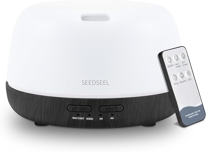 SEEDSEEL 300ML Essential Oil Diffuser with Remote Control, Aromatherapy Diffuser with 7-Color Changing LED Light for Small Rooms, Bedroom, and Home