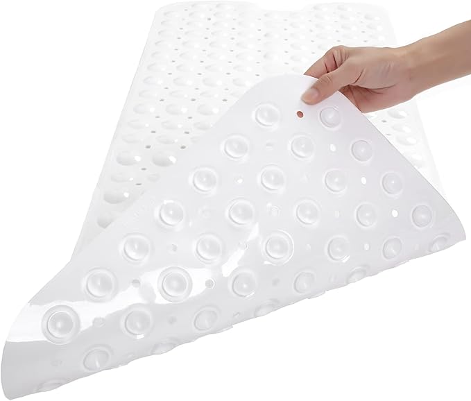 Bathtub and Shower Mats, Extra Long Non-Slip Bath Tub Mat 39 x 16 Inch, Machine Washable Bathmat with Suction Cups & Drain Holes for Bathroom Floor, White