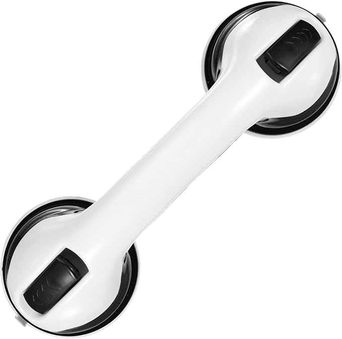 uxcell Grab Bars for Shower, 12 Inch Shower Handle Suction Cup, Grab Bars Elderly Assistance Products Safety Removable Grip Press-Lock for Seniors Bathtubs Bathroom Toilets, White/Black