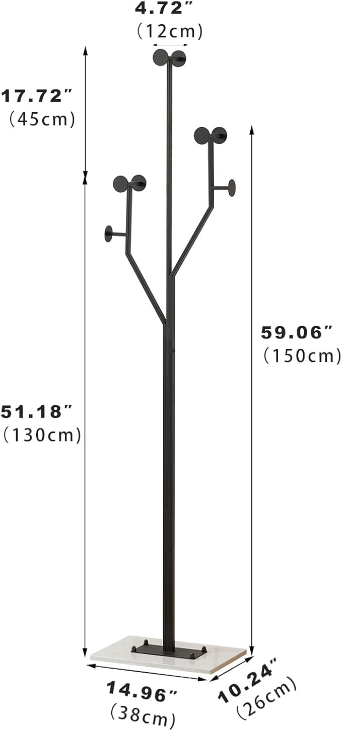 JIAYUEJU Heavy Duty Coat Rack Tree-shaped Metal Freestanding Coat Tree with Sturdy Marble Base Corner Coat Rack for Bedroom Entryway Hallway 14.96 x 10.24 x 68.9 Inches (Black)
