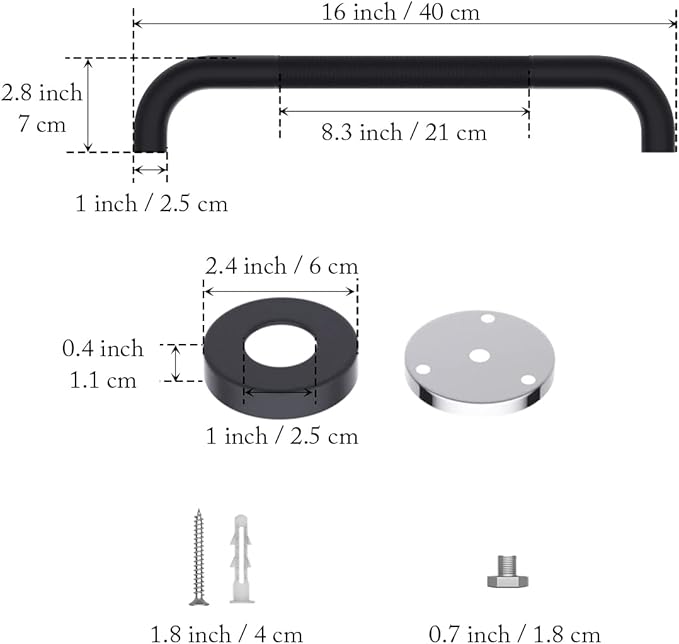 16 Inch Anti Slip Shower Grab Bar Oil Rubbed Black, Munzong Bathroom Grab Bar, Knurled Bathroom Balance Bar,Safety Hand Rail Support Handicap Elderly Injury Senior Assist Bath Handle
