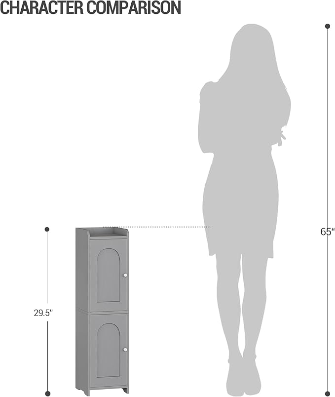 Hzuaneri Bathroom Storage Cabinet, Small Corner Floor Cabinet with 2 Doors and Adjustable Shelf, Narrow Toilet Paper Cabinets, Bathroom Organizer for Small Spaces, 7.9" D x 7.9" W x 29.5" H Gray