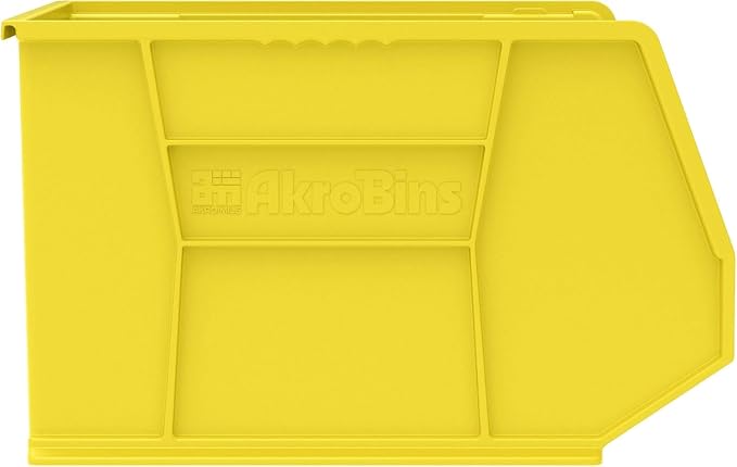 Akro-Mils 30270 AkroBins Plastic Storage Bins, Space-Saving Stackable Bins for Garage, Pantry, Craft Organization, 18" x 16" x 11", Yellow, 3-Pack