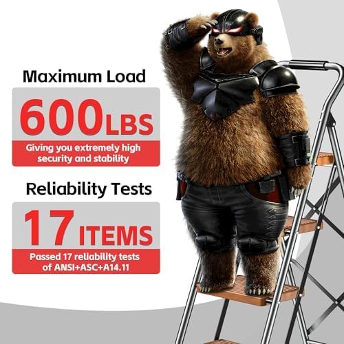 Step Ladder Foldable Folding Stool - for Home Adults Kitchen 4 Stepping Extension Tall Heavy Duty with Handrails - Closet Stepstool Stair Ladders Extendable Stepladder for Indoor House 600Lbs
