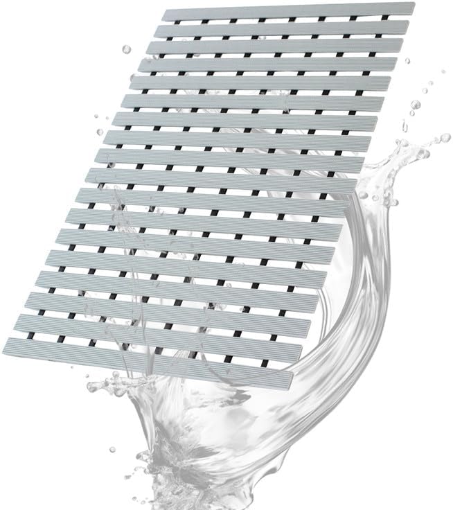 Bath Mat Non Slip Shower Mat Bathtub with Drain Holes and Heavy Duty Rubber No Suction Cups Sturdy Shower Stall Tub Mat for Bathroom, Shower Floor, Pool, SPA, (Grey, 4FT X 20FT)