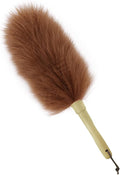 Lambswool Duster 14'' Length Solid Wooden Handle Leather Hang Strap for Cleaning Ceiling Fans Window Blinds Computer Furniture Figurines TV Natural Feather Duster,Brown