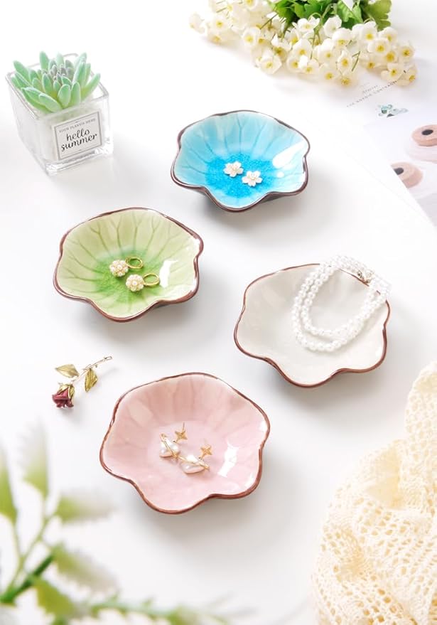 JAMEND CLXP Ice Cracking Leaf Jewelry Dish, Decorative Ring Holder Small Trinket Tray Bowl, Gifts for Daughter Mom Friends, Grass Green.