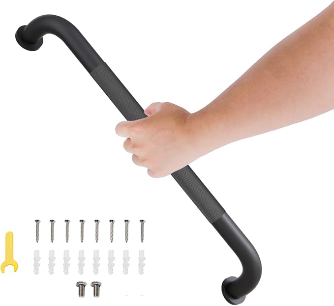 16 Inch Shower Grab Bar, Matte Black Bathroom Grab Bar Handle with Anti-Slip Knurled Grip, Stainless Steel Bath Balance Bar, 1.0" Diameter Bath Safety Bar Support for Seniors Elderly Pregnant