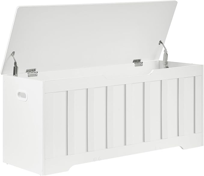 VANKILEY 43.3" Storage Chest Extra Large,Storage Trunk with 2 Safety Hinges,Wooden Storage Bench,Shoe Bench,43.3x15.7x19.1 Inch,Easy Assembly,Storage Bench for Bedroom,Living Room,entryway(White).