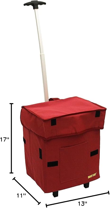 dbest products Smart Cart, RED Collapsible Rolling Utility Cart Basket Grocery Shopping Teacher Hobby Craft Art
