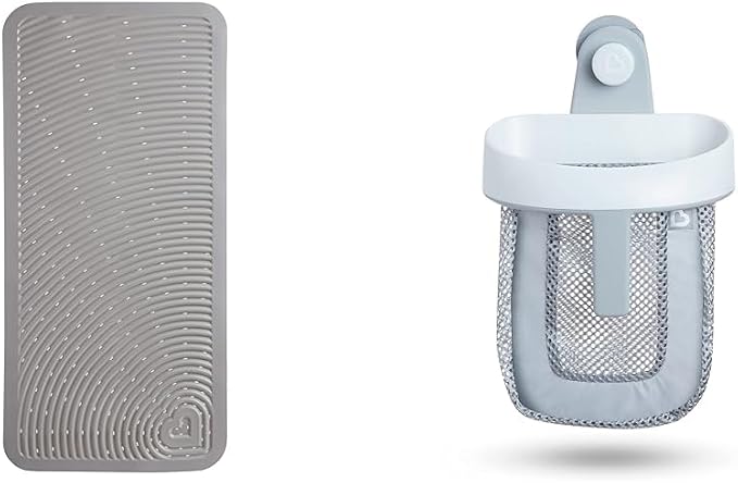 Munchkin Soft Spot Baby Bath Mat for Tub and Super Scoop Hanging Bath Toy Storage with Quick Drying Mesh, Grey