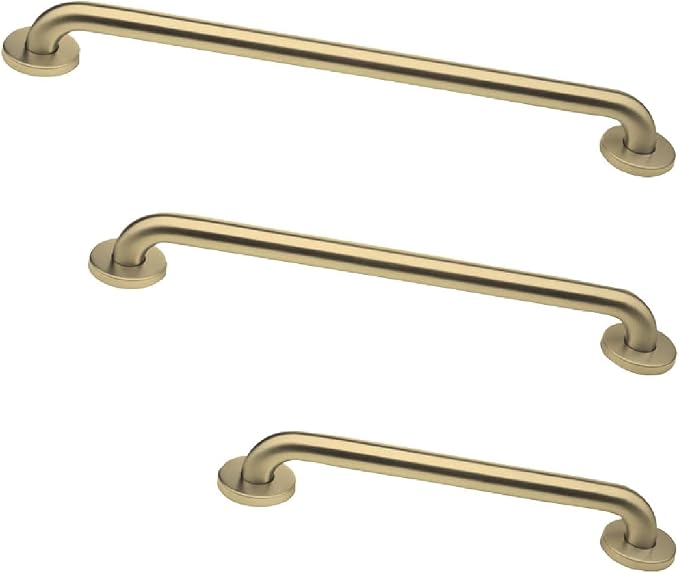 Grab Bar Bundle - ADA Compliance - 1.5" Diameter - 18", 36", 42" Lengths - Pack of 3 - Brushed Brass, Toilet Grab Bars for Commercial Restrooms and Grab Bars for Shower