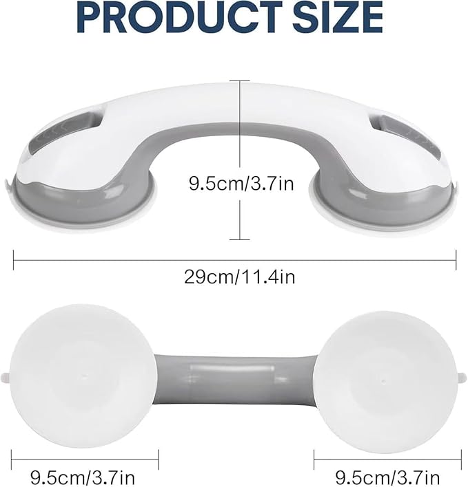 Auroras 12 Inch Grab Bars for Bathtubs and Showers with Suction Cup, Removable Shower Grab Bars for Seniors, No Drilling Heavy Duty Shower Handle for Bathroom Safety, Handicap Grab Bars, Grey (2 Pack)