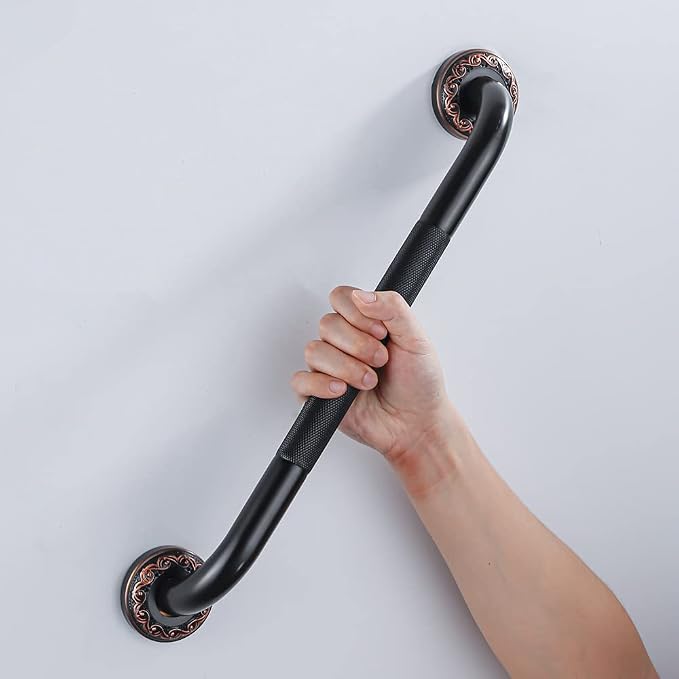 18-Inch Grab Bar Featuring Anti-Slip Handrail, Solid Brass, Oil Rubbed Bronze, Heavy-Duty Construction Armrest, Bathroom Bathtube Shower Safety Rail