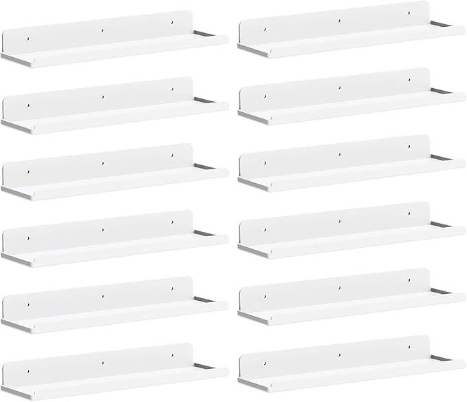 Lifewit Floating Shelves for Wall, Acrylic Display Shelf Wall Mounted for Figure, Car, Art, Book, 14" Perfume Organizer for Bathroom, Bedroom, Living Room, Nursery, Home Decor, White, 12 Pack