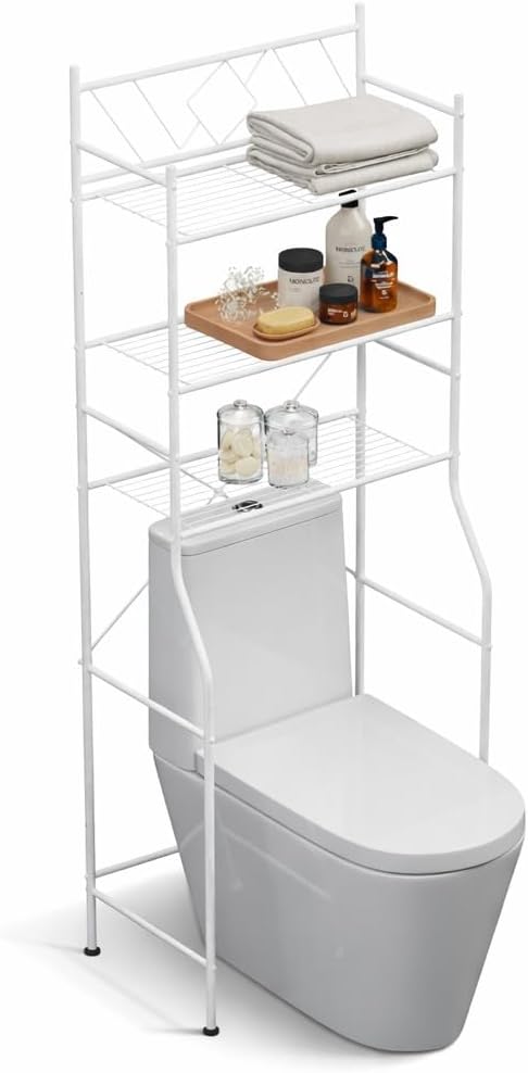 Home Zone Living Over the Toilet Bathroom Storage Organizer with 3 Tiers of Shelving Rack Space