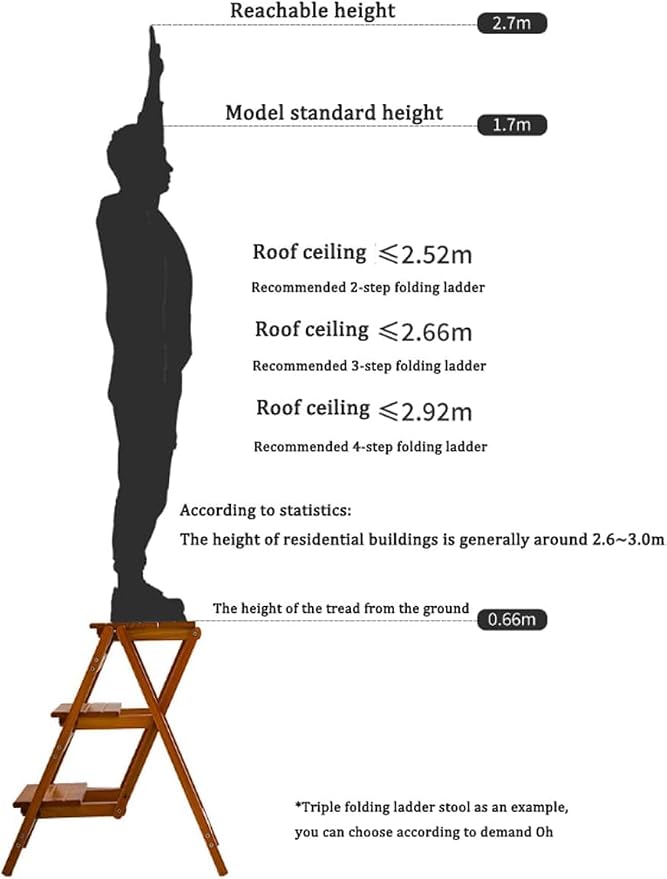 3-Step Ladder Stool, Wooden Folding Step Stool for Home & Kitchen, Solid Pine with Non-Slip Steps & Anti-Scratch Shoe Covers, 337lb Weight Capacity, Space-Saving, No Assembly Required (Walnut)