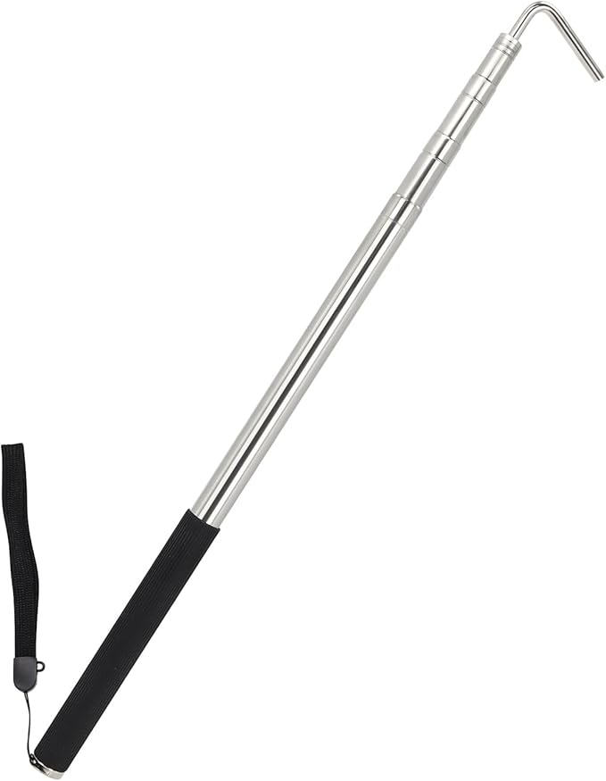 Manual RV Awning Rod Opener Easy Reach Telescopic Puller 13-3/4" to 44-3/4" Stainless Steel Silver & Black - 1pack
