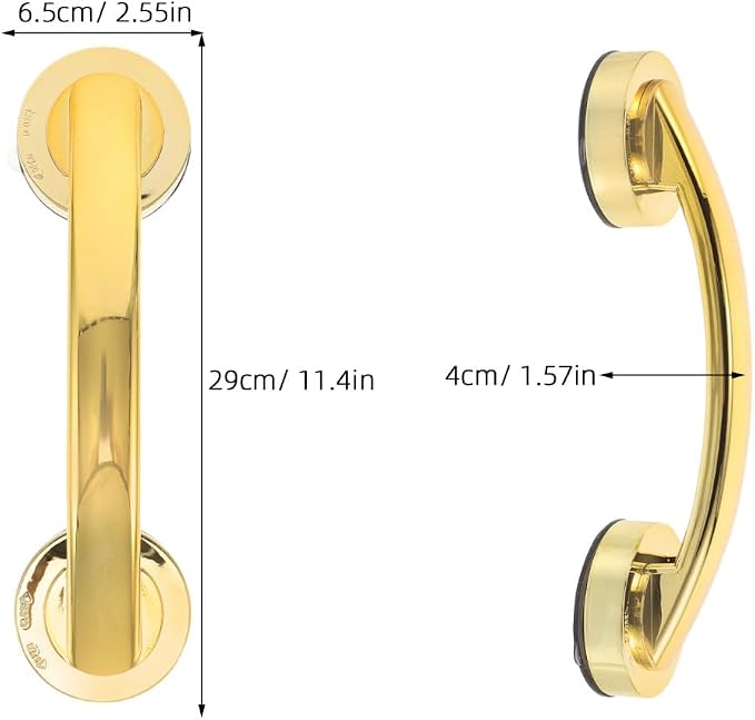 ibasenice 2pcs Large Gold Suction Cup Grab Bars Thickened Adhesive Shower Door Handles No Drilling Bathroom Safety Handrails for Seniors Glass Cabinet Window Sliding Doors