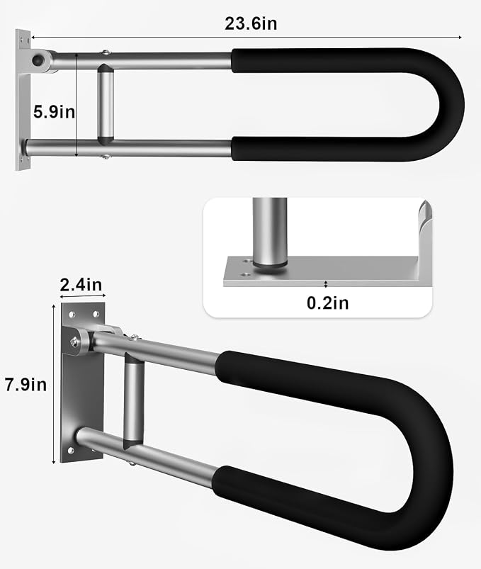 Handicap Grab Bars Rails 23.6 Inch Toilet Handrails Bathroom Safety Bar Hand Support Rail Handicapped Handrail Accessories for Seniors Elderly (23.6inch-2pc)