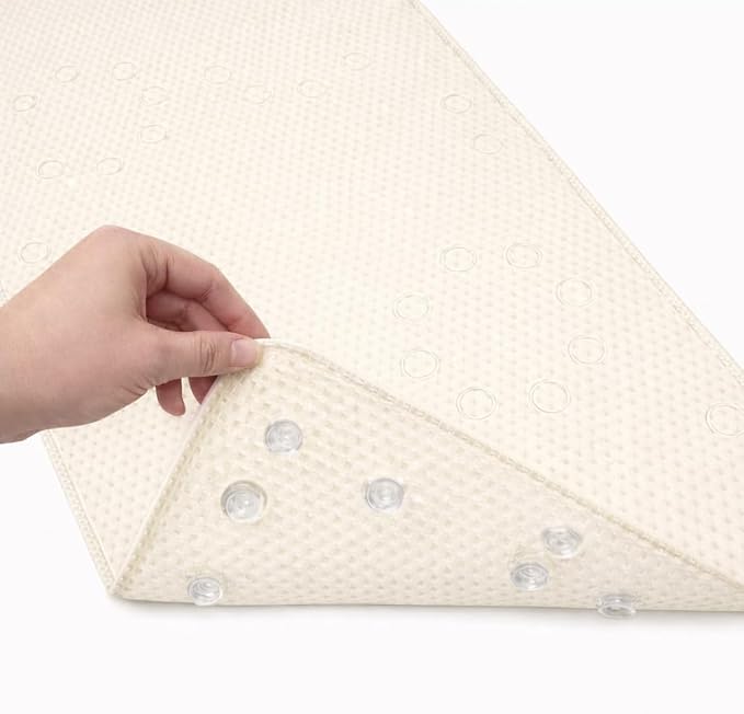 Bathtub Mat Non Slip, Bath Mat for Tub Non Slip, Tub Mat Extra Large 36 x 17 in, Bathtub Mat with Suction Cups & Drain Holes, Soft Foam, Machine Washable, Ivory