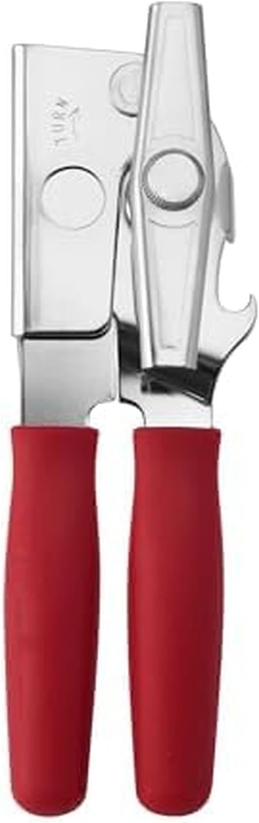 Swing-A-Way Portable Can Opener with Sharp Blade, Manual Hand Held, 2-in-1 Can and Bottle Opener, Made of Steel, Easy Turn Knob, Basic Kitchen Essentials (Red)