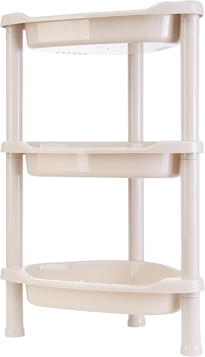 3 Tier Beige Corner Shower Caddy, 14.5 x 10 x 22.5 Inches, Plastic Shower Stands for Inside Bathroom, Bathtub, Shower Table (Beige 3 Tier)