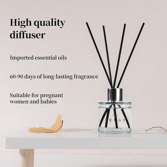 3 Pack Fragrance Diffuser, 50ML Lavender Geranium Jasmine White Tea Lemongrass Ginger Aromatherapy Diffuser Set with 12 Black Fiber Sticks,Air Freshener for Bedroom Bathroom Office