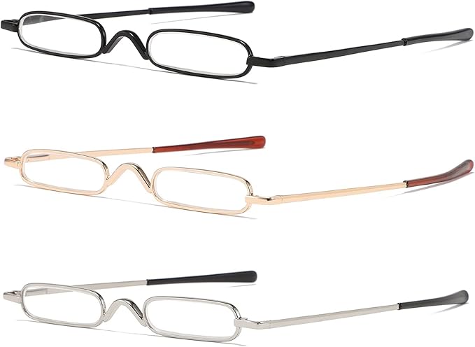 Viseng Slim Mini Metal Reading Glasses Compact Lightweight Portable Readers with Glasses Case for Reading Case,Gold+Silver+Black+1.0